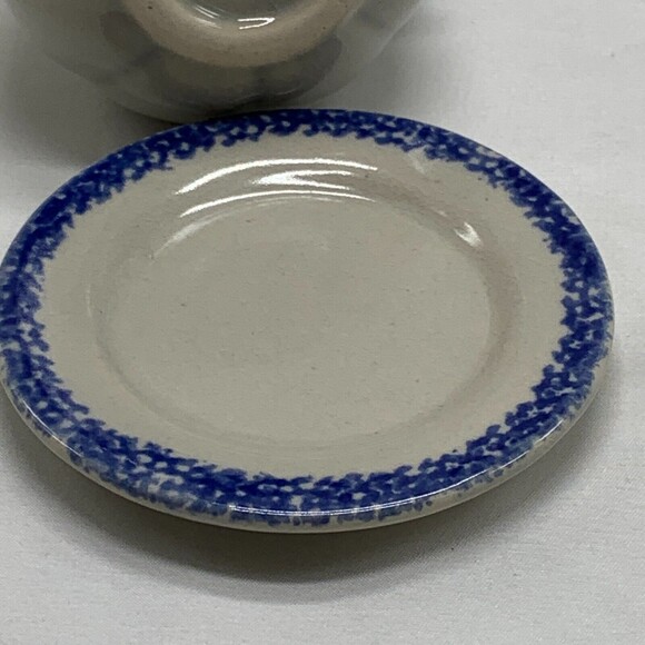 Spongeware Pitcher with Blue Apple Pottery Country Folk Craft Crazing - Picture 4 of 6